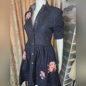 Kate Spade Broome Street Rose Decal Fitted Denim Button Front Dress